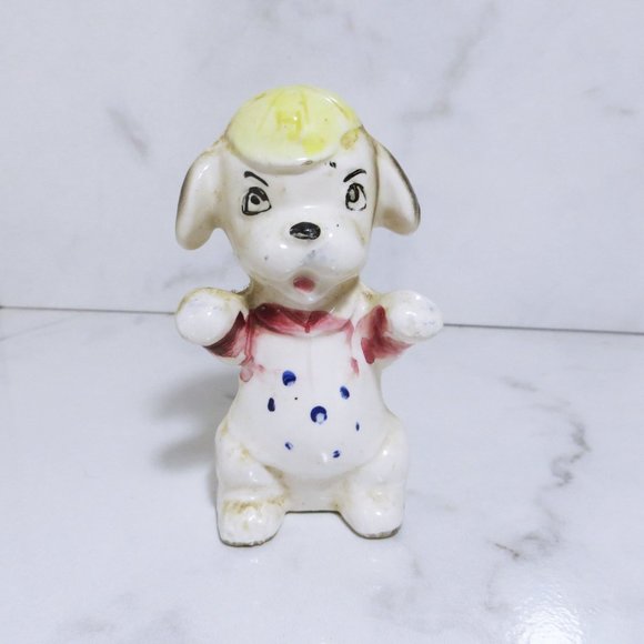Art Vintage Hand Painted Pup Dog With Yellow Cap Made In Occupied